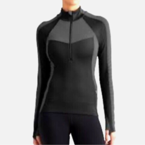 Athleta Tops - Athleta | Black/Gray Striped 3/4 Zipped Pullover Sz S
